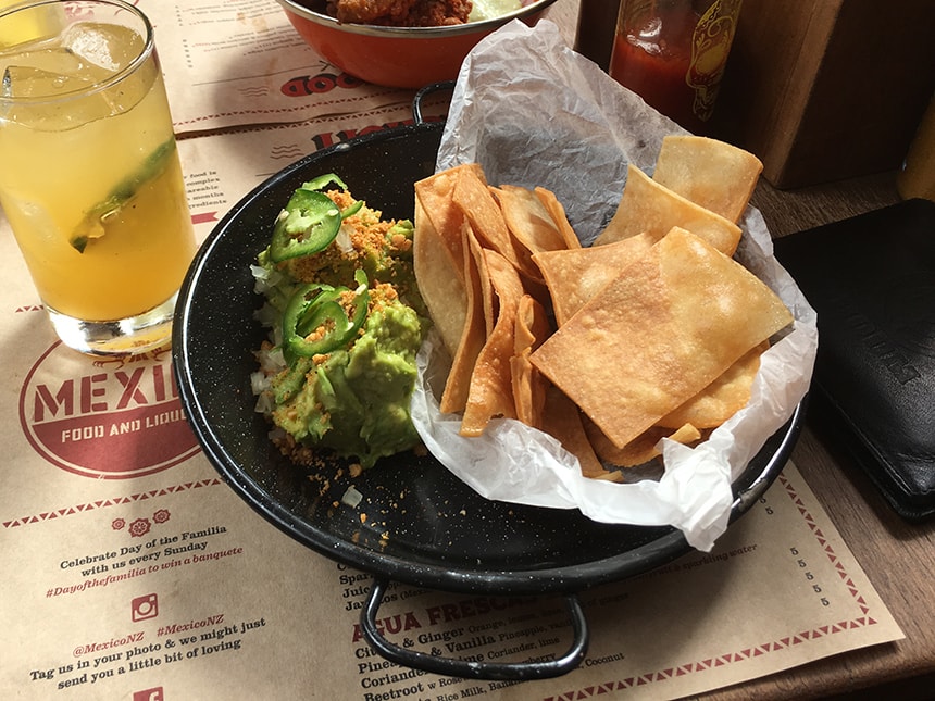 Tortilla chips with guacamole